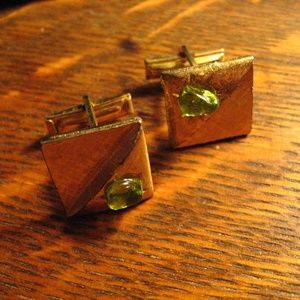 🛍 Mid Century Atomic Gold Green Cufflinks Cuff Links